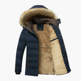 Karl | Herren Robuste Winterjacke mit Kapuze und Fellfutter – Blau