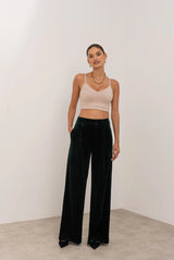 Weite Hose Damen | Samt-Palazzo & Eleganter High-Waist-Schnitt – Grün