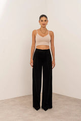 Weite Hose Damen | Samt-Palazzo & Eleganter High-Waist-Schnitt – Schwarz