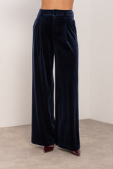 Weite Hose Damen | Samt-Palazzo & Eleganter High-Waist-Schnitt – Marineblau
