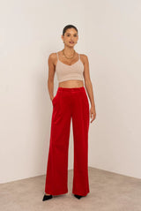 Weite Hose Damen | Samt-Palazzo & Eleganter High-Waist-Schnitt – Rot