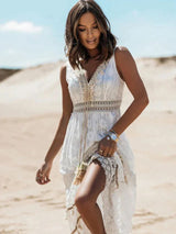 Stefanie | Damen Boho Sommer Maxikleid – Weiß