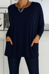 Selina | Damen Lockeres Langarmshirt – Blau