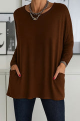 Selina | Damen Lockeres Langarmshirt – Braun