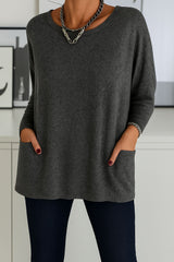 Selina | Damen Lockeres Langarmshirt – Dunkelgrau