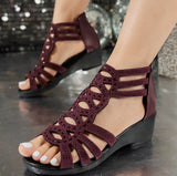 Damen Glitzer Plateau Offene Sandalen – Stilvolle Reißverschluss Wedge – Burgund