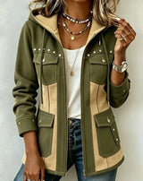 Aneska - Strukturierte Kapuzenjacke – Oliv/Beige