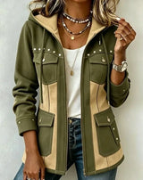 Amara - Strukturierte Kapuzenjacke – Oliv / Beige