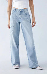 Wide-Leg Jeans Damen | Herz-Patches & Figurschmeichelnder Wide-Leg-Fall – Blau