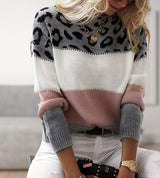Lena | Modischer Colorblock-Pullover Mit Leopardenmuster – Rosa