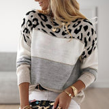 Lena | Modischer Colorblock-Pullover Mit Leopardenmuster – Grau
