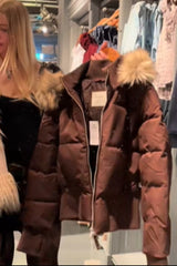 Winterjacke Damen | Abnehmbare Kapuze & Kompakter Stepp-Look – Braun