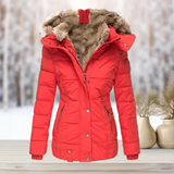 Winterjacke Damen | Steppjacke Damen | Abnehmbare Kapuze & taillierter Schnitt gegen Kälte – Rot