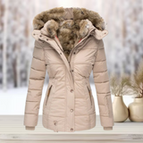 Winterjacke Damen | Steppjacke Damen | Abnehmbare Kapuze & taillierter Schnitt gegen Kälte – Aprikos