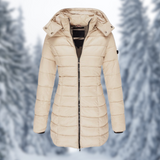 Winterjacke Damen | Steppjacke Damen | Abnehmbare Kapuze & wasserabweisende Oberfläche – Beige