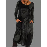 Winterkleid Damen | Kleid mit Taschen | Mandala-Muster & bequemer Fall – Schwarz