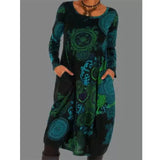 Winterkleid Damen | Kleid mit Taschen | Mandala-Muster & bequemer Fall – Blau