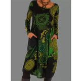 Winterkleid Damen | Kleid mit Taschen | Mandala-Muster & bequemer Fall – Grün