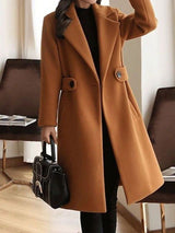 Wintermantel Damen | Lang Mantel Damen | Taillenriegel & Reverskragen für definierte Silhouette – Braun