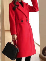 Wintermantel Damen | Lang Mantel Damen | Taillenriegel & Reverskragen für definierte Silhouette – Rot