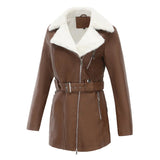 Wintermantel Damen in Lederoptik mit Teddykragen – Braun