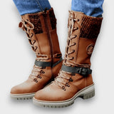 Winterstiefel Damen mit Strickkragen – Braun
