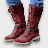 Winterstiefel Damen mit Strickkragen – Rot