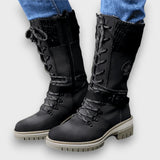 Winterstiefel Damen mit Strickkragen – Schwarz