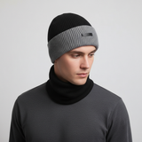 Wollmütze mit passendem Schal - WarmCombo für Kopf und Hals – Dunkelgrau