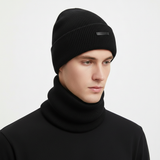Wollmütze mit passendem Schal - WarmCombo für Kopf und Hals – Schwarz