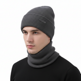 Wollmütze mit passendem Schal - WarmCombo für Kopf und Hals – Grau
