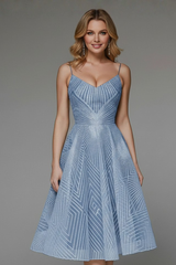 Katharina | Damen Spaghettiträger A-Linien Rock Midikleid – Blau