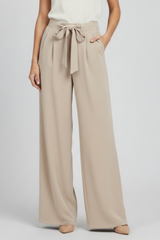 Karin | Damen Wide-Leg Palazzo-Hose mit Kordelzugbund – Aprikose
