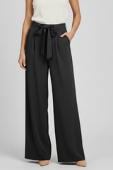 Karin | Damen Wide-Leg Palazzo-Hose mit Kordelzugbund – Schwarz