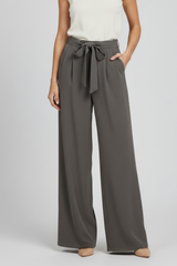 Karin | Damen Wide-Leg Palazzo-Hose mit Kordelzugbund – Grau