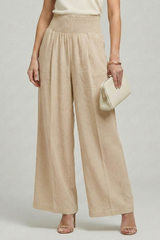 Carolin | Damen Palazzohose mit Hoher Taille und Falten – Khaki