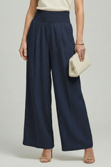 Carolin | Damen Palazzohose mit Hoher Taille und Falten – Dunkelblau