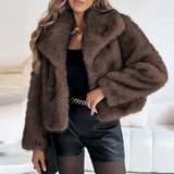 Doris | Damen Gemütliche Kurze Winterjacke aus Kunstfell – Braun