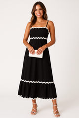 Helga | Damen A-Linien-Maxikleid mit Spaghettiträgern – Schwarz