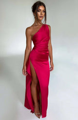 Petra | Damen One-Shoulder Maxikleid Mit Schlitz – Rot