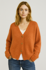 Sandra | Damen Freizeit Cardigan Mit Knopfleiste – Orange