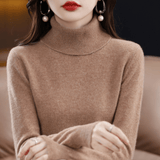 Elfriede | Damen Klassischer Warmer Strickpullover mit Rollkragen – Braun