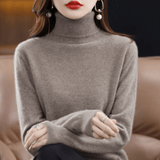 Elfriede | Damen Klassischer Warmer Strickpullover mit Rollkragen – Taupe