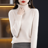Elfriede | Damen Klassischer Warmer Strickpullover mit Rollkragen – Creme