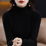 Elfriede | Damen Klassischer Warmer Strickpullover mit Rollkragen – Schwarz