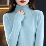 Elfriede | Damen Klassischer Warmer Strickpullover mit Rollkragen – Hellblau