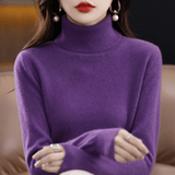 Elfriede | Damen Klassischer Warmer Strickpullover mit Rollkragen – Lila