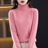 Elfriede | Damen Klassischer Warmer Strickpullover mit Rollkragen – Rosa