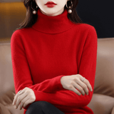 Elfriede | Damen Klassischer Warmer Strickpullover mit Rollkragen – Rot