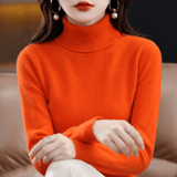 Elfriede | Damen Klassischer Warmer Strickpullover mit Rollkragen – Orange